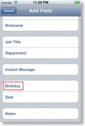 Adding a birthday to a contact.